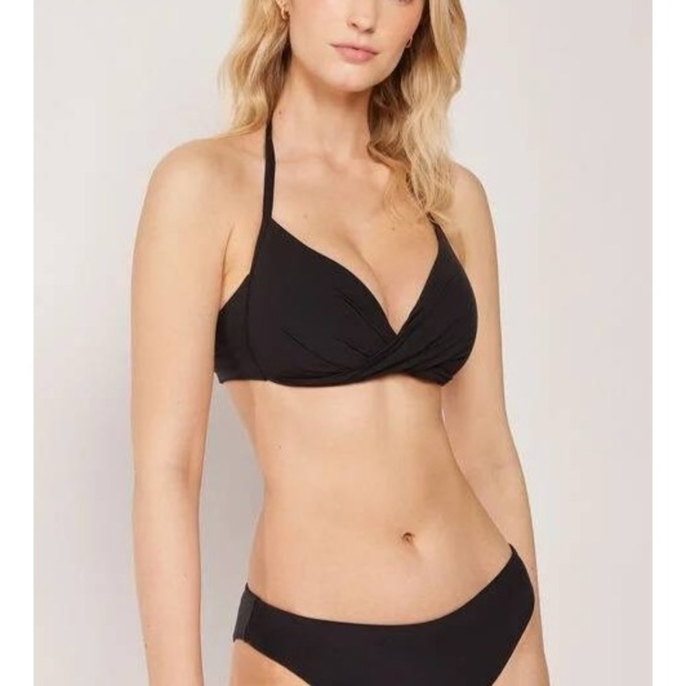 ATHLETA Wild Bloom swim Y2K  Twister Bikini Top 34B/C Black A008449